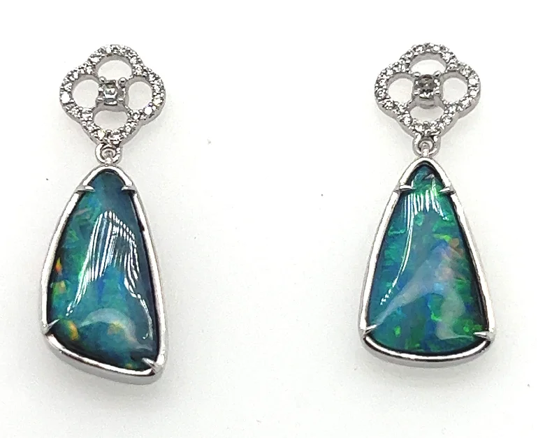 bridal earrings for women -Boulder Opal Diamond Drop Earrings