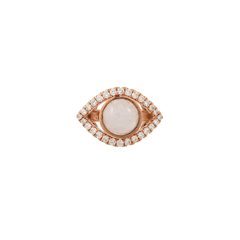 gemstone rings for women -LARGE PAVE MOONSTONE CENTER OPEN EYE RING