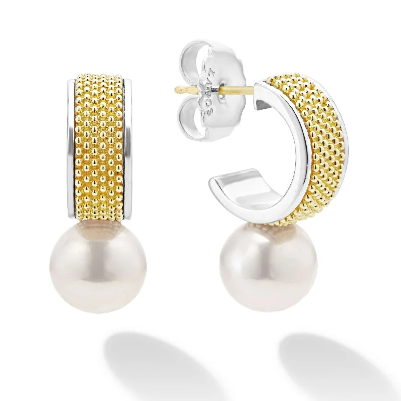 diamond earrings for women -Luna Two-Tone Pearl Hoop Earrings