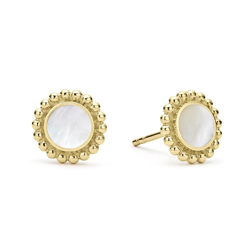 silver hoop earrings for women -Covet Round Mother of Pearl Stud Earrings