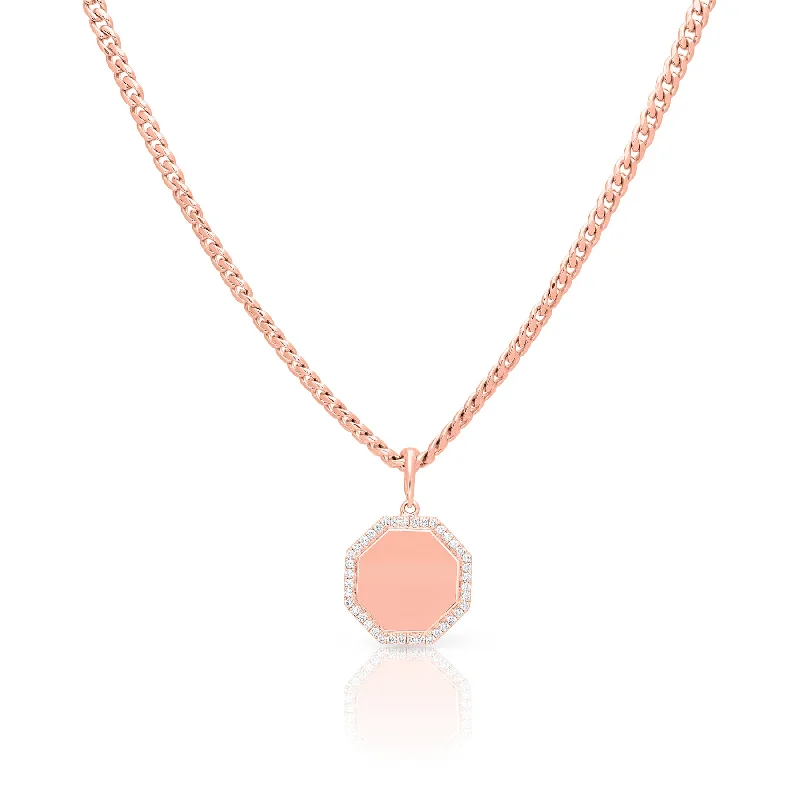 fashion-forward necklaces for women -14KT Rose Gold Diamond Octagon Pendant Chain Link Necklace