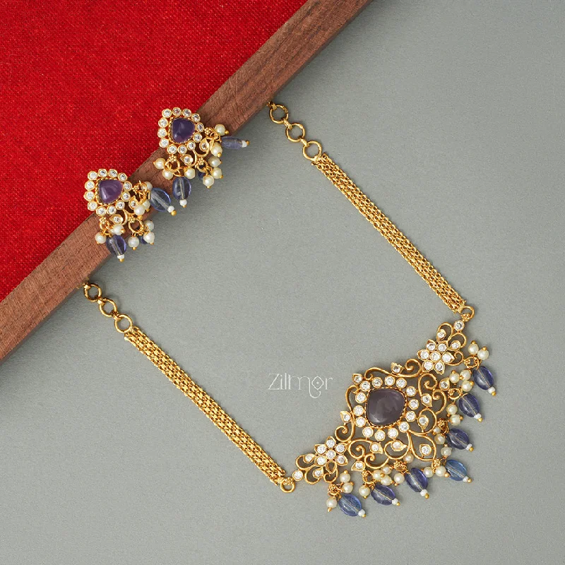 bridal necklaces for women -SN1011324 - Premium Antique AD Stone Pendant Necklace with Earrings