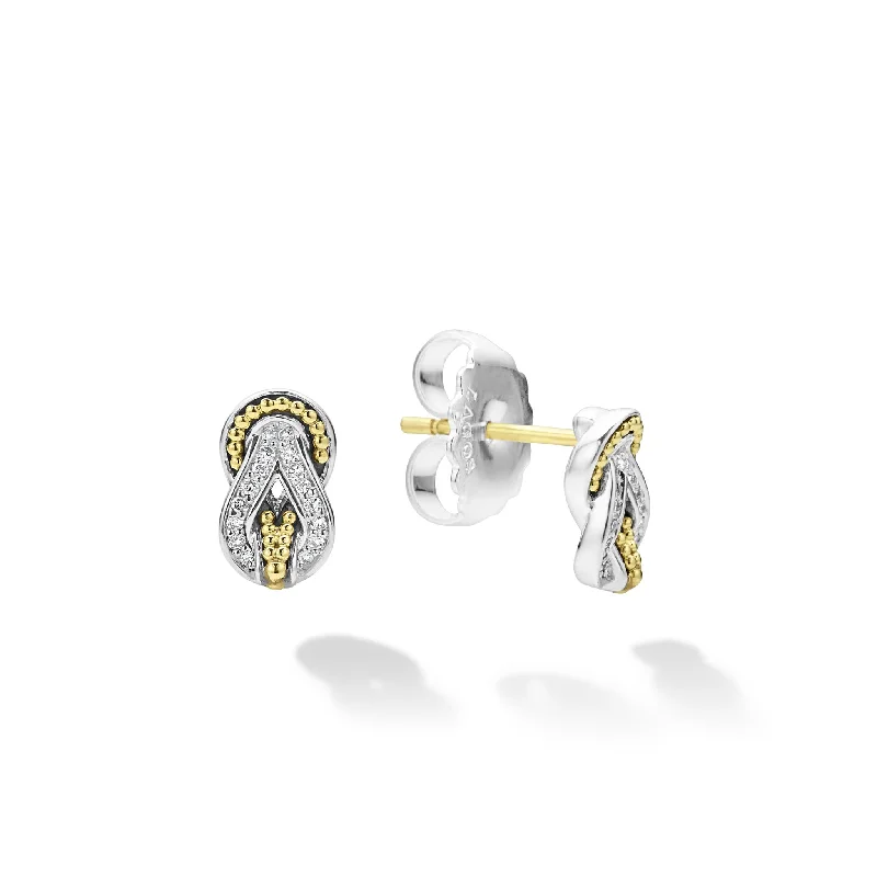 romantic earrings for women -Newport Two-Tone Knot Diamond Stud Earrings