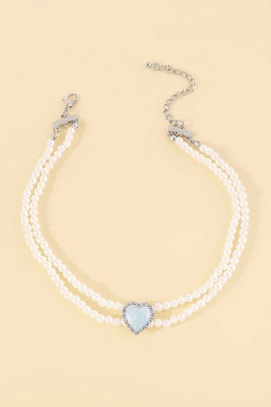 beautiful gemstone necklaces for women -Layered Pearls Heart Choker