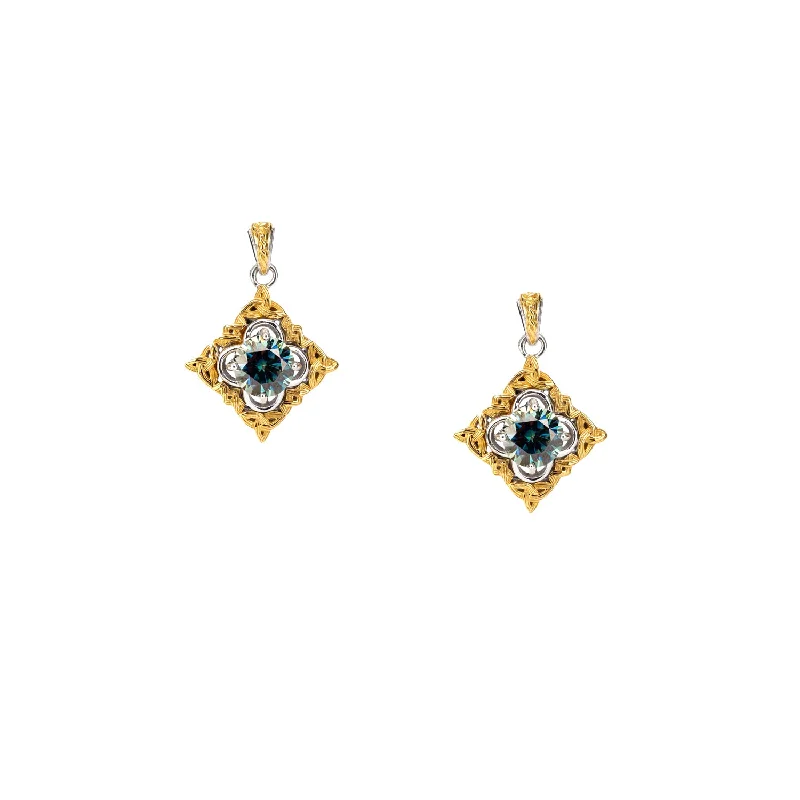 diamond stud earrings for women -Silver and 10k Gold Celestial Earrings - Mystic Blue Moissanite