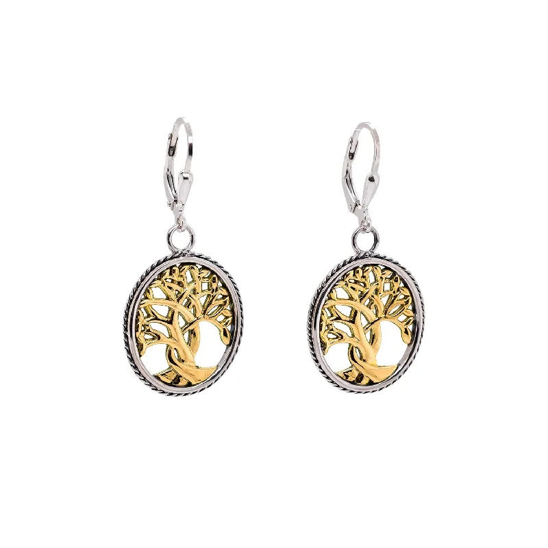 women’s custom-designed earrings -Silver and 10k Yellow or Rose Gold Tree of Life Earrings