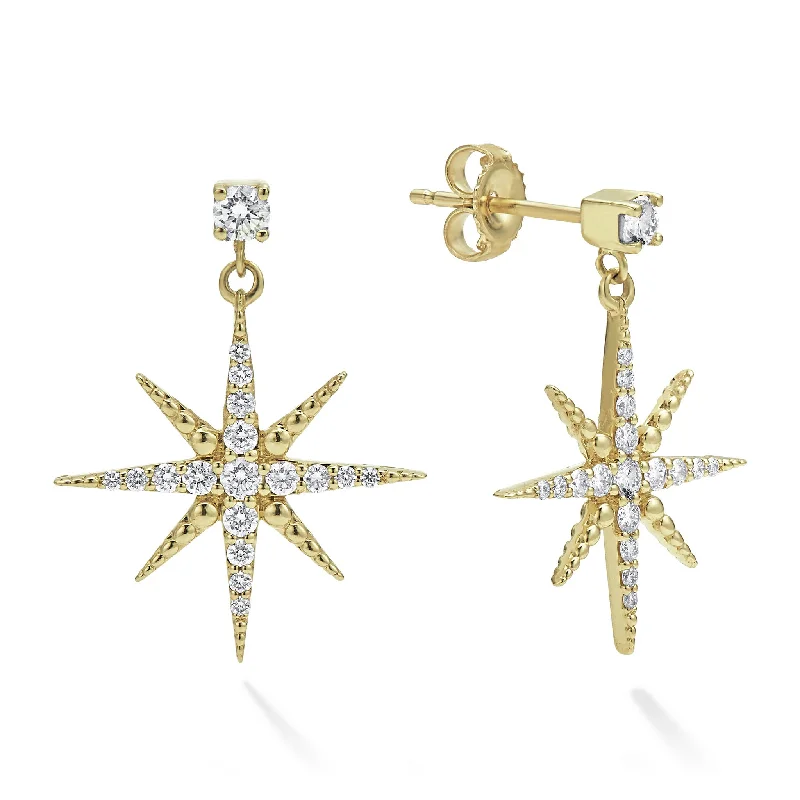 unique designer earrings -North Star 18K Gold Diamond Drop Earrings