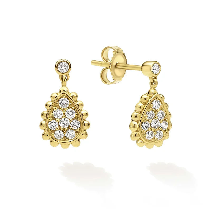 crystal chandelier earrings -18K Caviar Gold Diamond Drop Earring