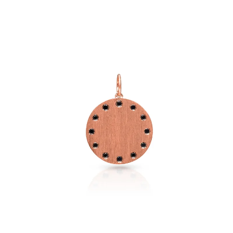 high-end necklaces for women -14KT Matte Rose Gold Black Diamond Jacques Medallion Charm