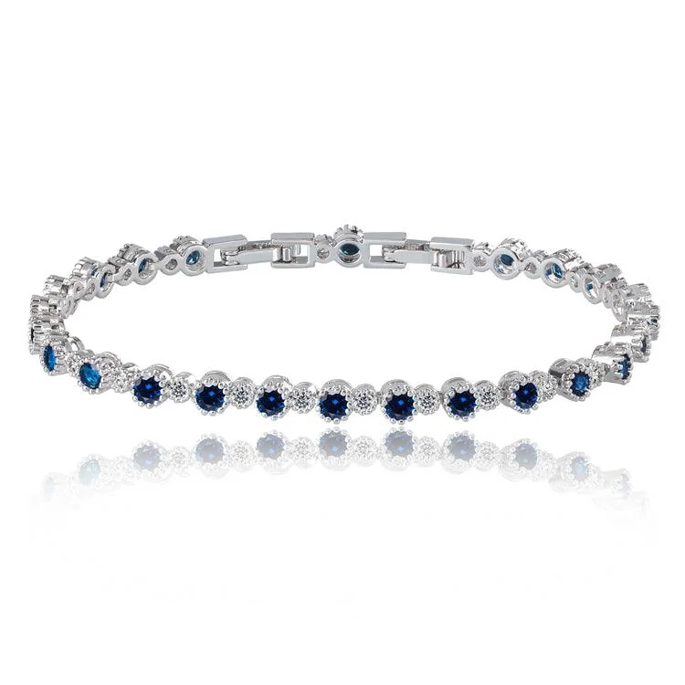 women’s crystal bangles -Sapphire and White Diamond Tennis Bracelet with Round Cut Cubic Zirconia