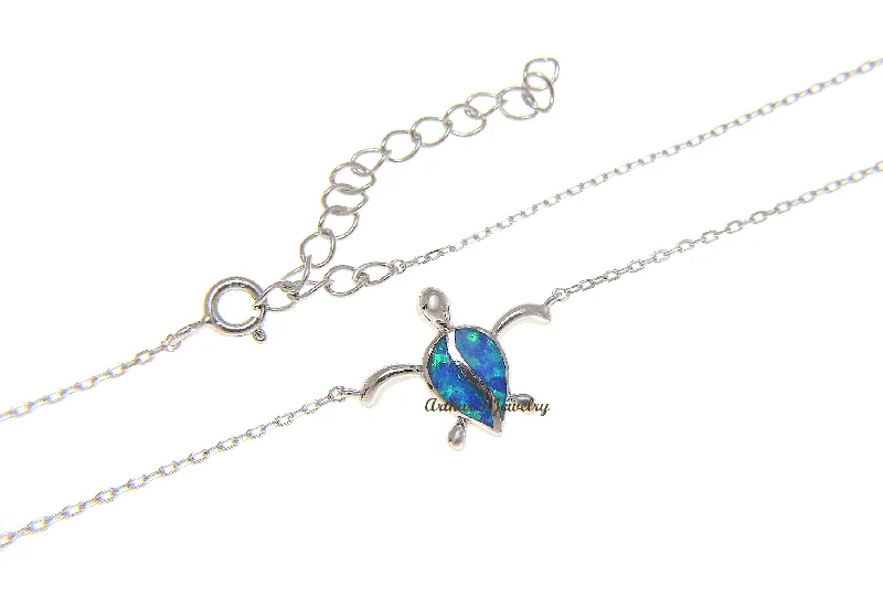 women’s necklaces -925 Sterling Silver Hawaiian Turtle Honu Opal Necklace Chain Included 18"+2"