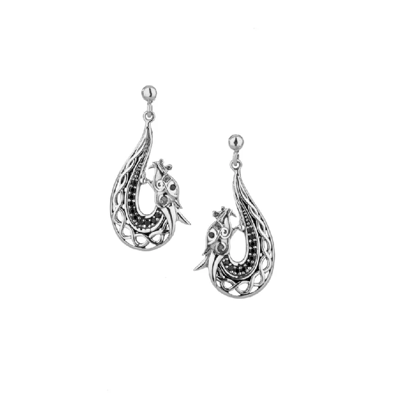 pearl earrings for women -Silver or Silver and Bronze Dragon Post Earrings