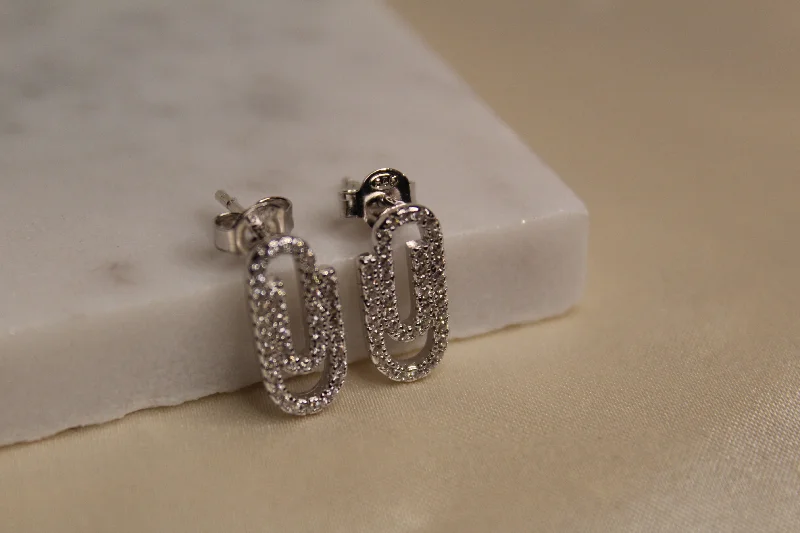 crystal drop earrings -Paperclip Studs