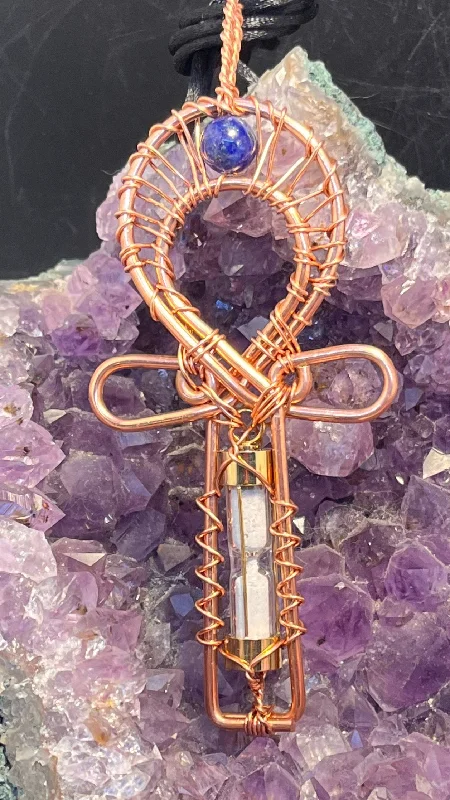 women’s heart necklaces -Remembrance Urn Memorial Copper Ankh Wirewrapped Pendant Necklace Gold or Rose Gold