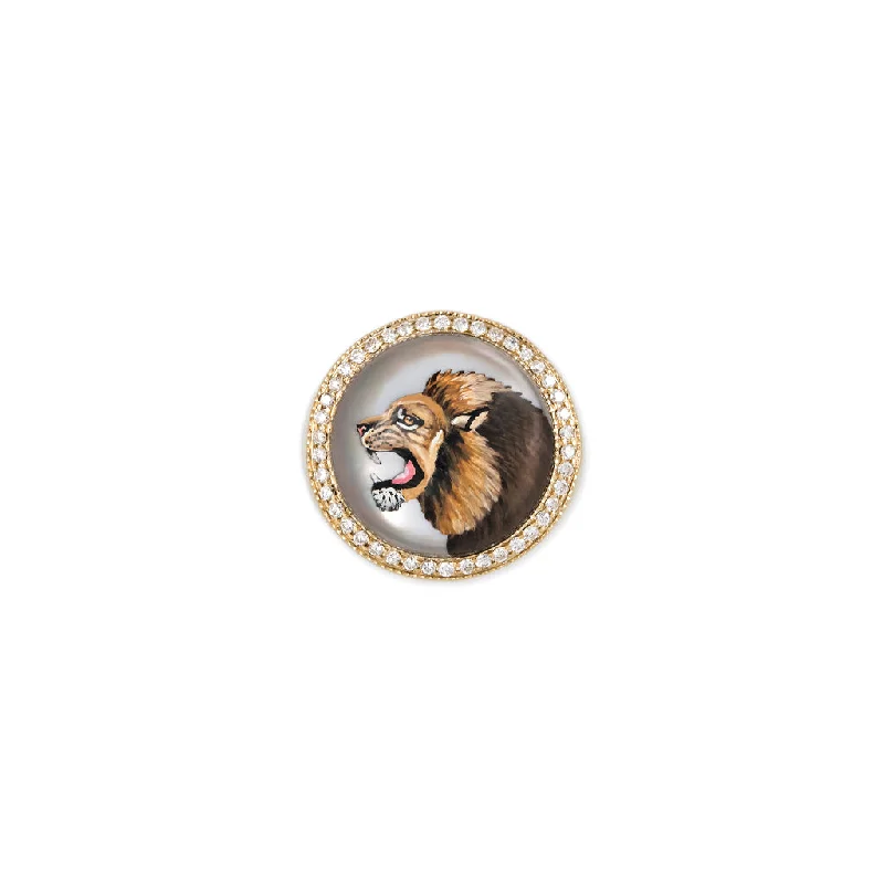 diamond engagement rings for women -PAVE DIAMOND LION MOTHER OF PEARL SIGNET RING