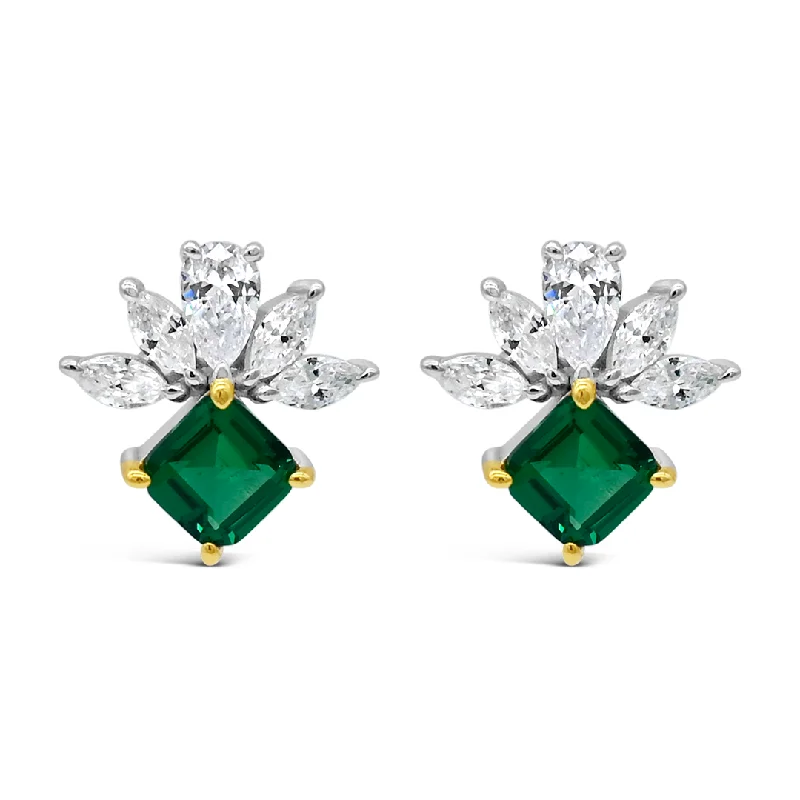 fashion gold earrings -EMERALD SQUARE STUD SILVER EARRING