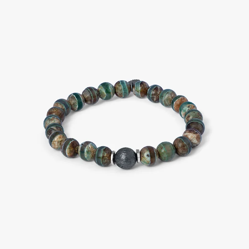 women’s tennis bracelets -Lhasa Graffiato Beaded Bracelet in Black Ruthenium Plated with Green Agate