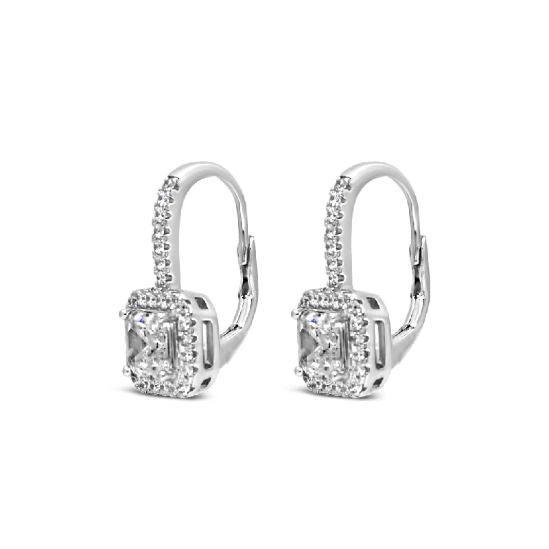 fashion earrings for women -CHARMING SQUARE STONED HOOP SILVER EARRING