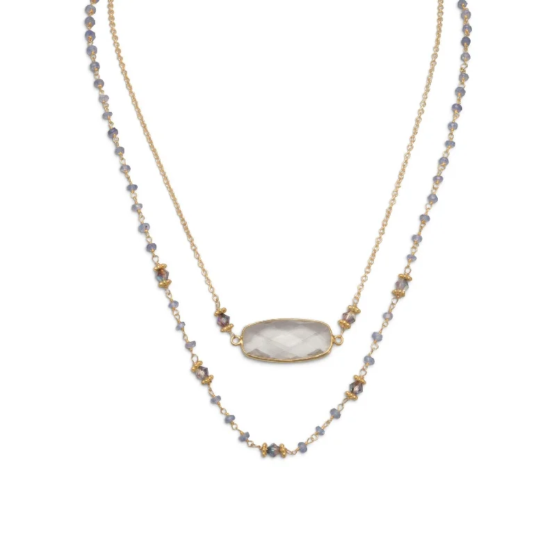 charm necklaces for women -14 Karat Gold Plated Double Strand Tanzanite and Quartz Necklace