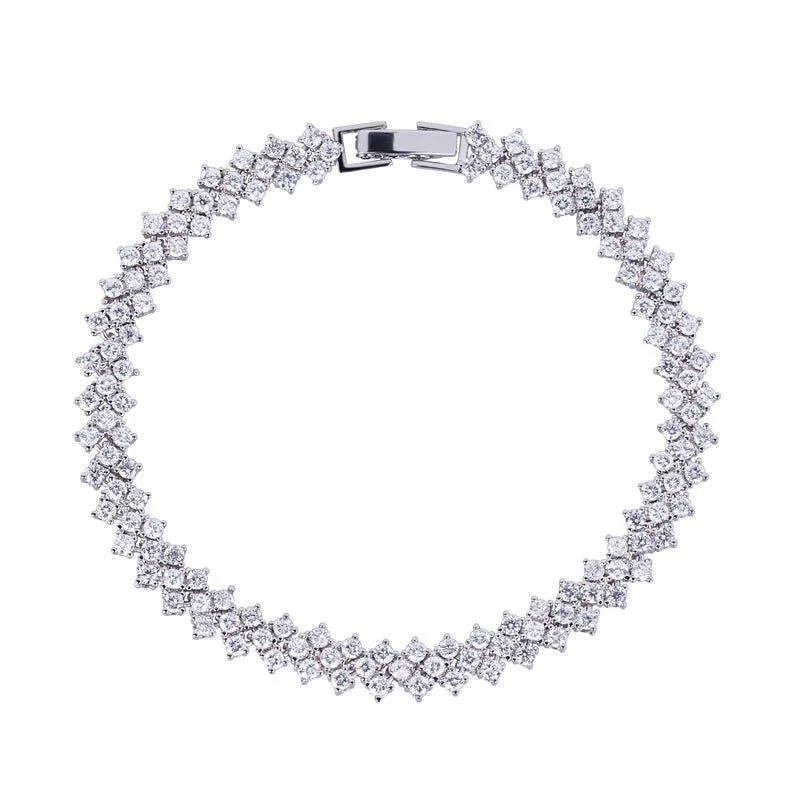 infinity bracelets for women -Heart Cubic Zirconia Tennis Bracelet with Round Cut White Diamond Cubic Zirconia