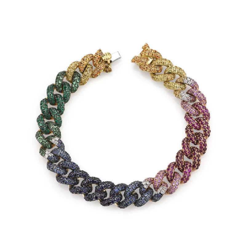 minimalist cuff bangles -RAINBOW PAVE ESSENTIAL LINK BRACELET