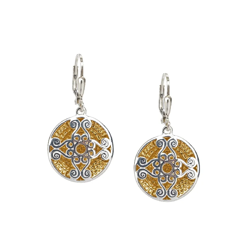 women’s luxury pearl earrings -Silver with 14k Gold Gilding Celestial Spiral Leverback Earrings