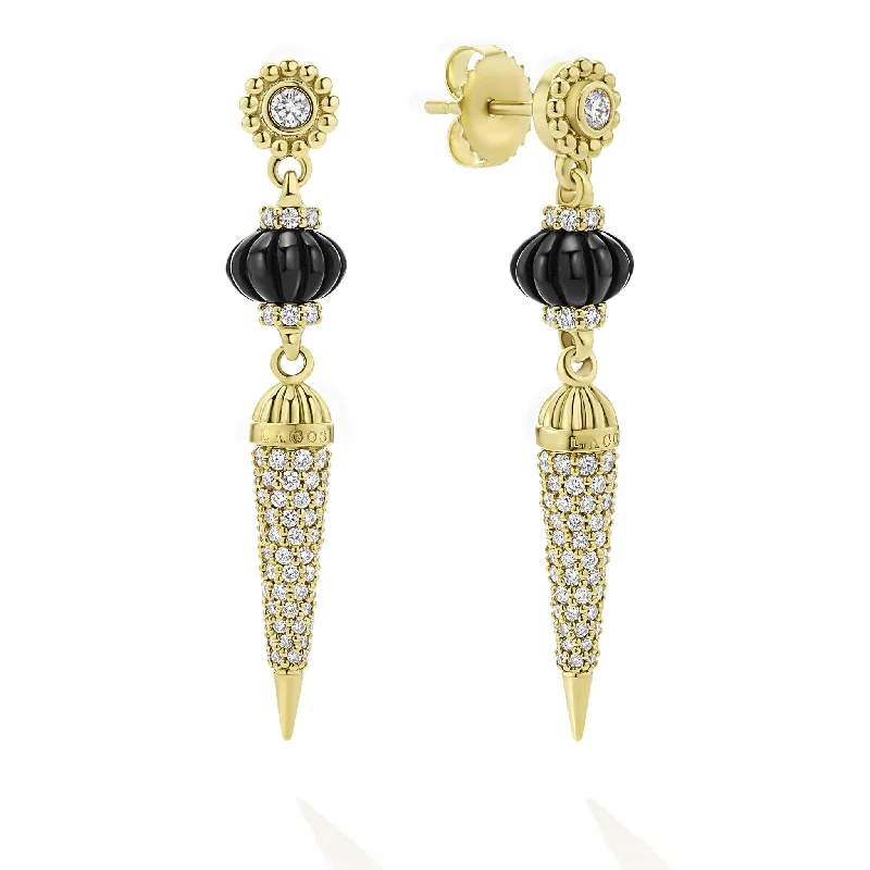 gemstone earrings for women -Studio 18K Diamond and Black Agate Drop Earrings