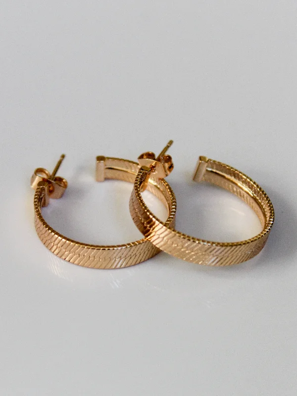 sophisticated diamond earrings -Mini Herringbone Hoops