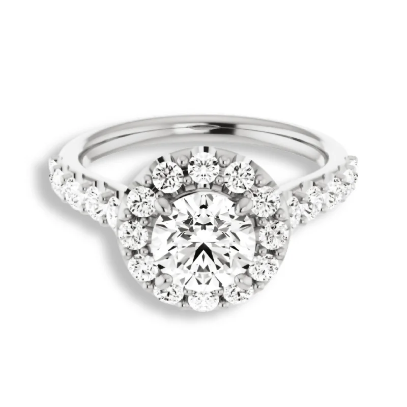 large solitaire engagement rings -Round Diamond Halo Engagement Ring