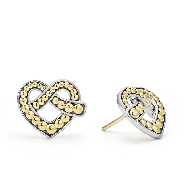 stylish earrings for women -Beloved Two-Tone Heart Stud Earrings