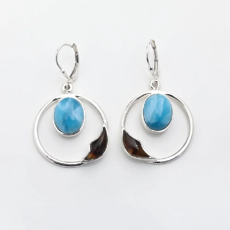 gemstone dangling earrings -Larimar Amber Earrings Isleña