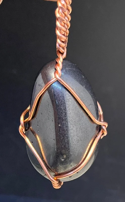 wedding day necklaces for women -Hematite Copper Wirewrapped Pendant Necklace