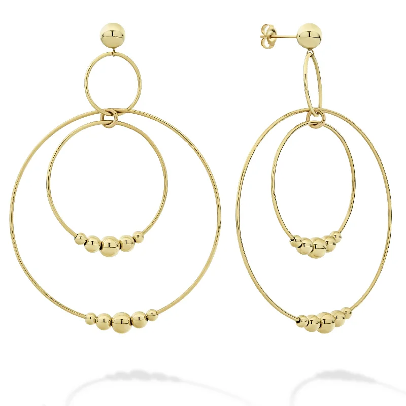 women’s chunky earrings -Caviar Gold Three Circle Bead Drop Earrings