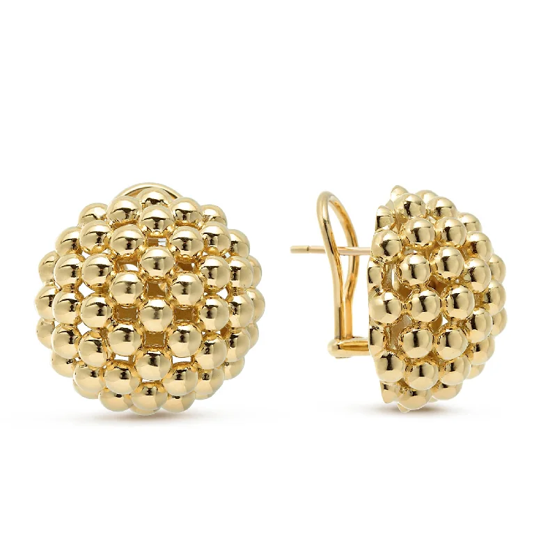 sophisticated diamond earrings -Caviar Gold 18K Gold Beaded Omega Clip Earrings