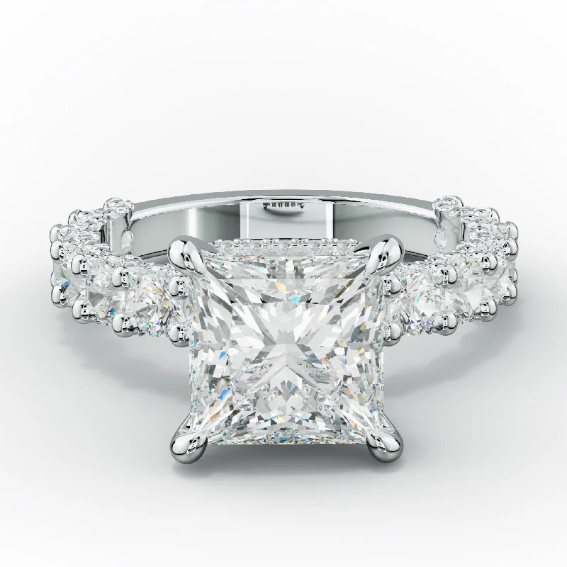 vintage diamond engagement rings -Savannah Princess Cut Diamond Engagement Ring With Accented Side stones