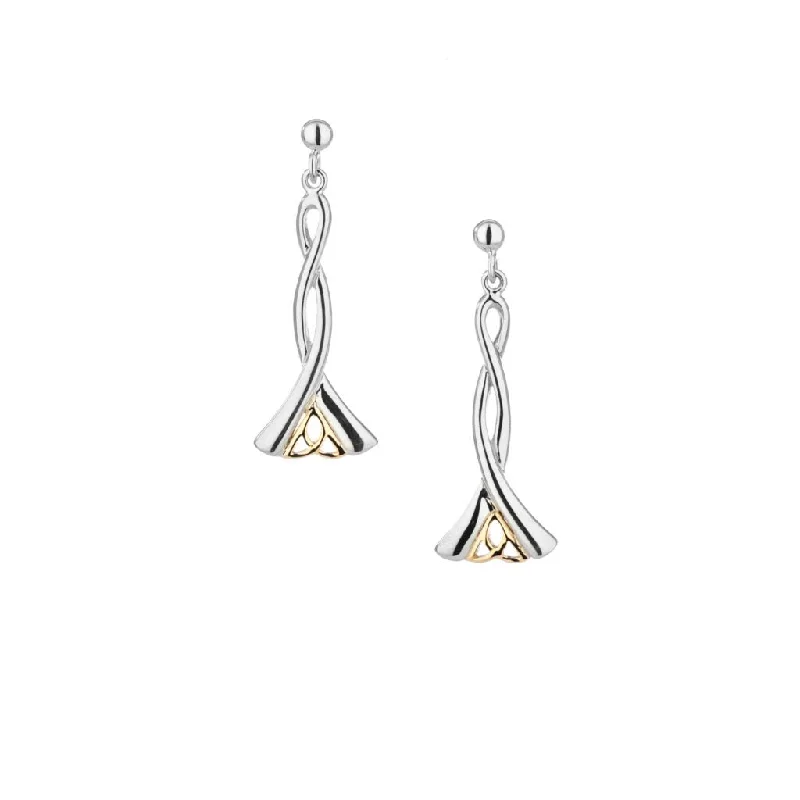 luxury earrings for women -Silver and 10k Gold Trinity Post Dangle Earrings