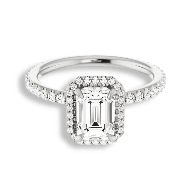 gemstone engagement rings for women -Emerald Cut Diamond Halo Engagement Ring