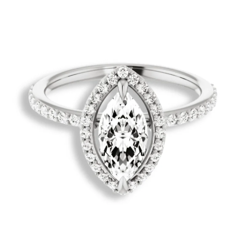 personalized engagement rings -Marquise Cut Diamond Halo Engagement Ring