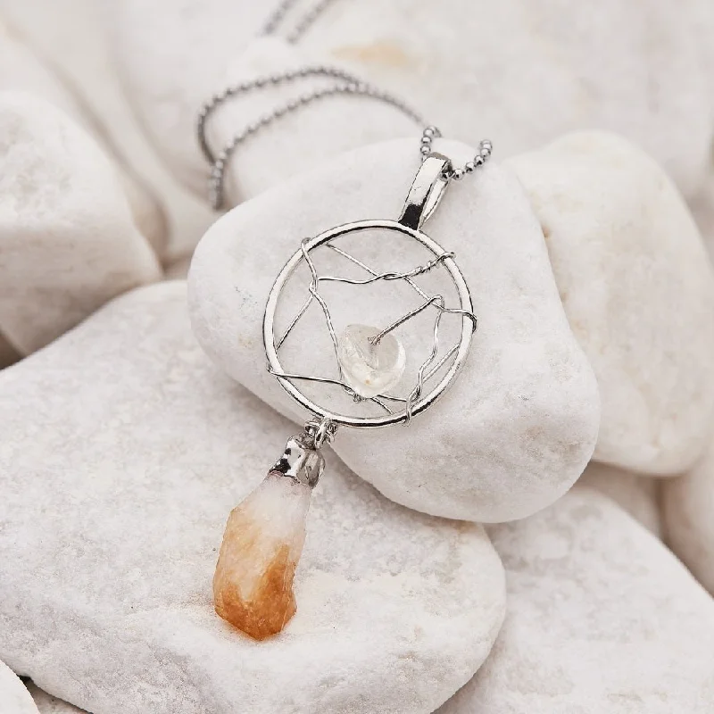 vintage necklaces for women -Raw Citrine Crystal Dream Catcher Necklace