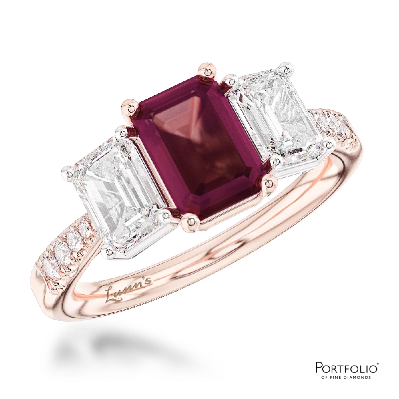 women’s engagement rings sets -Three Stone 1.39ct Ruby Rose Gold/Platinum Ring