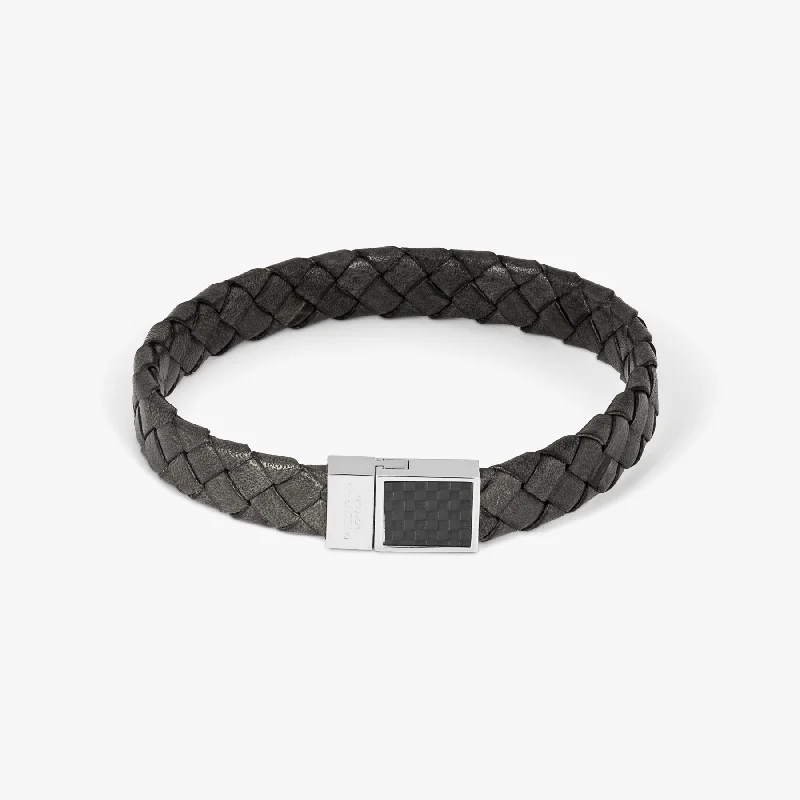 contemporary cuff bracelets for women -Carbon Woven Braided Bracelet In Black Stainless Steel