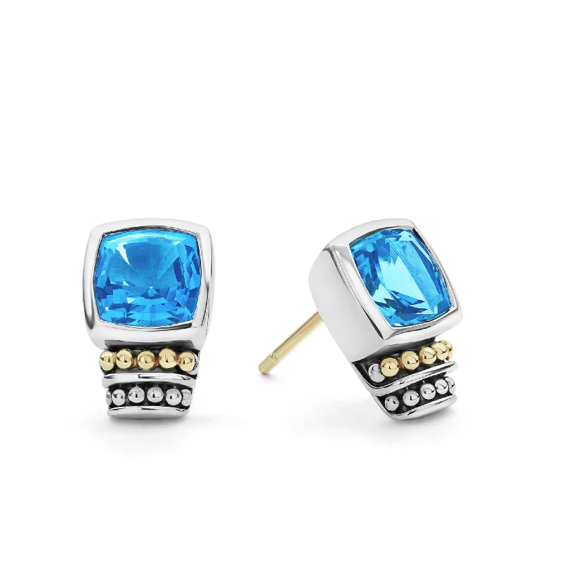 gold huggie earrings for women -Caviar Color Bezel-Set Swiss Blue Topaz Stud Earrings