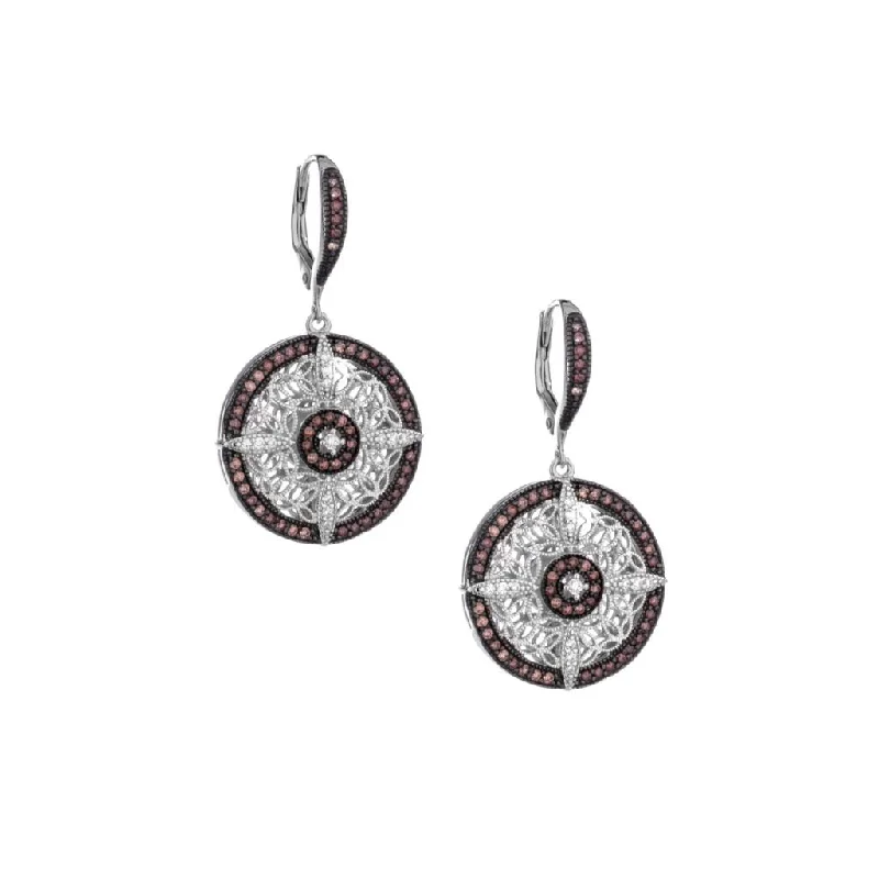 women’s sterling silver earrings -Silver Night & Day Round Compass Earrings