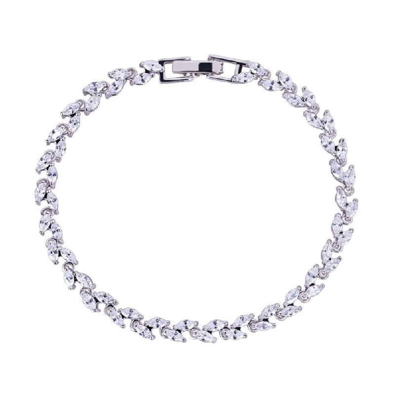 stackable bangles for women -Marquise Cut Cubic Zirconia Tennis Bracelet with White Diamond Cubic Zirconia