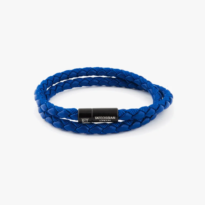 bohemian style bangles for women -Chelsea Leather Bracelet In Blue With Aluminium Clasp 