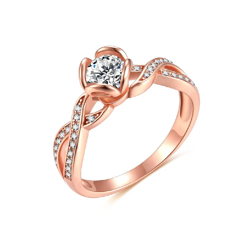 simple diamond engagement rings -Rose Gold Cz Engagement Rings in 925 Sterling Silver