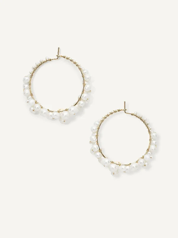 gold earrings for women -Cruz Pearl Hoops