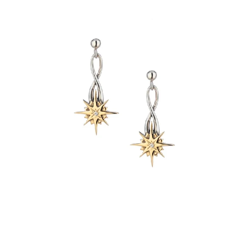 women’s earrings -Silver and 10k Gold Compass Star Post Earrings