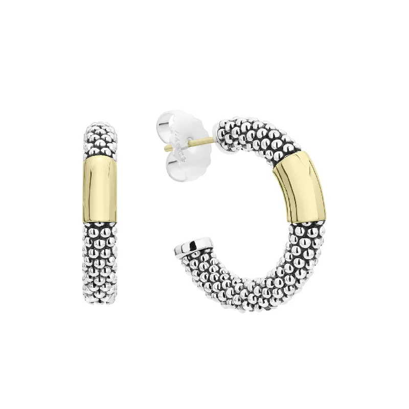 hoop earrings for evening wear -High Bar Two-Tone Station Caviar Hoop Earrings