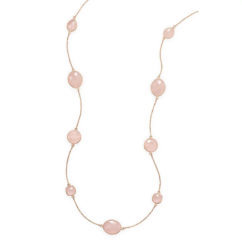 classic necklaces for women -24" 14 Karat Rose Gold Plated Rose Quartz Necklace